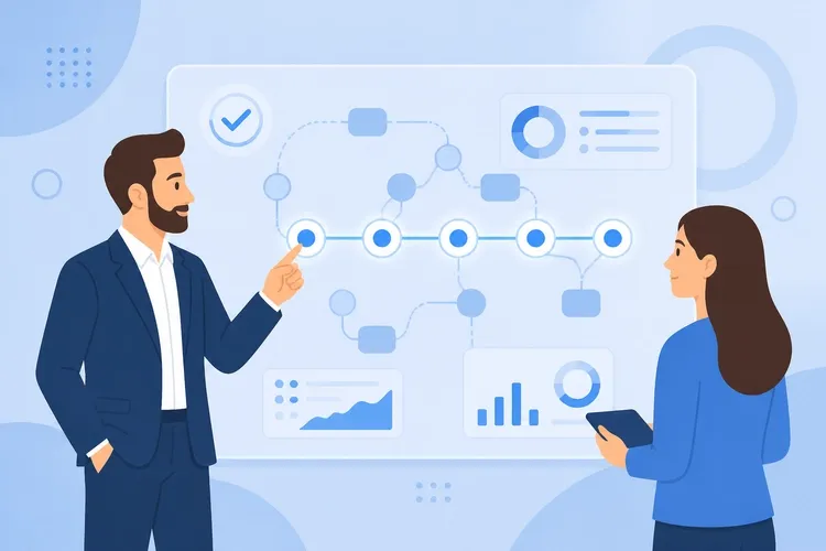 IT consultant analyzing a critical path method network diagram to identify schedule driving tasks